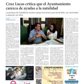 Cruz Lucas critica que el Ayuntamiento de Zamora carezca de ayudas a la natalidad