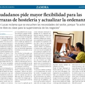 Ciudadanos Zamora pide mayor flexibilidad para las terrazas de hostelería y actualizar la ordenanza