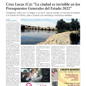 Cruz Lucas: "La ciudad es invisible en los Presupuestos Generales del Estado 2022"