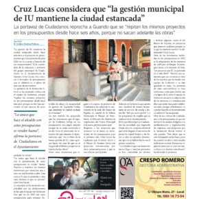 Cruz Lucas considera que "la gestión municipal de IU mantiene la ciudad estancada"